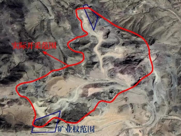 2021年5月的衛(wèi)星遙感影像顯示，白土崗子石料廠礦業(yè)權(quán)面積僅16.65畝，越界開采達(dá)207畝，超出12.4倍