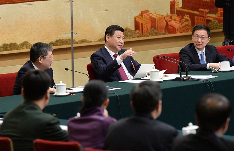 2014年3月習近平總書記參加十二屆全國人大二次會議上海代表團的審議。