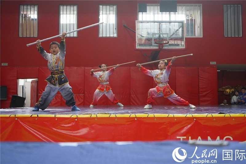 圖為開幕式現(xiàn)場兒童武術(shù)表演。人民網(wǎng)記者 許放攝