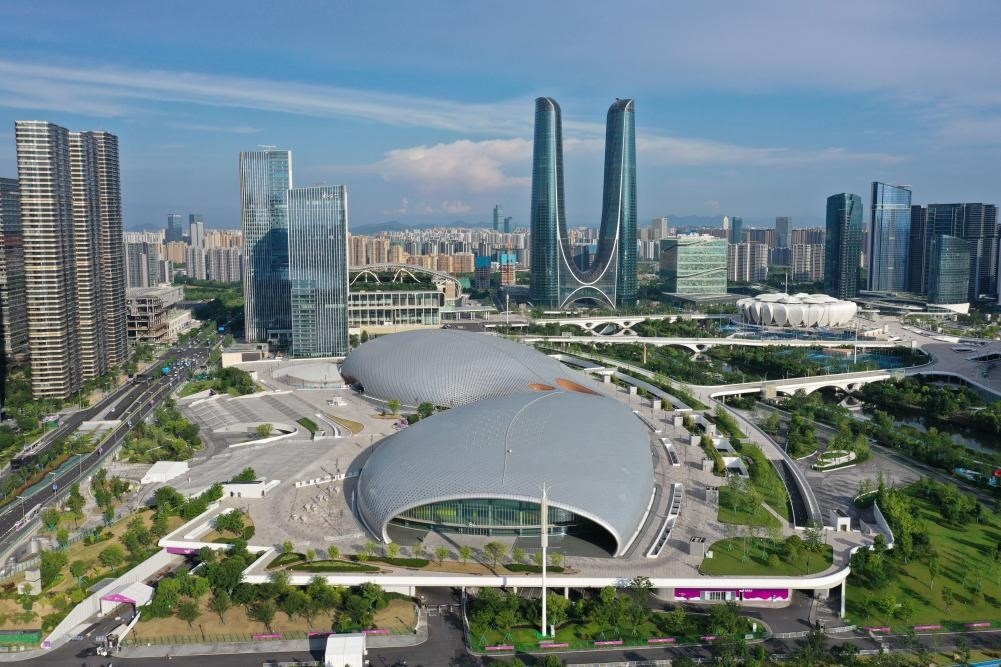 2023年6月28日，杭州奧體中心游泳館、體育館（無人機照片）。新華社記者 黃宗治 攝