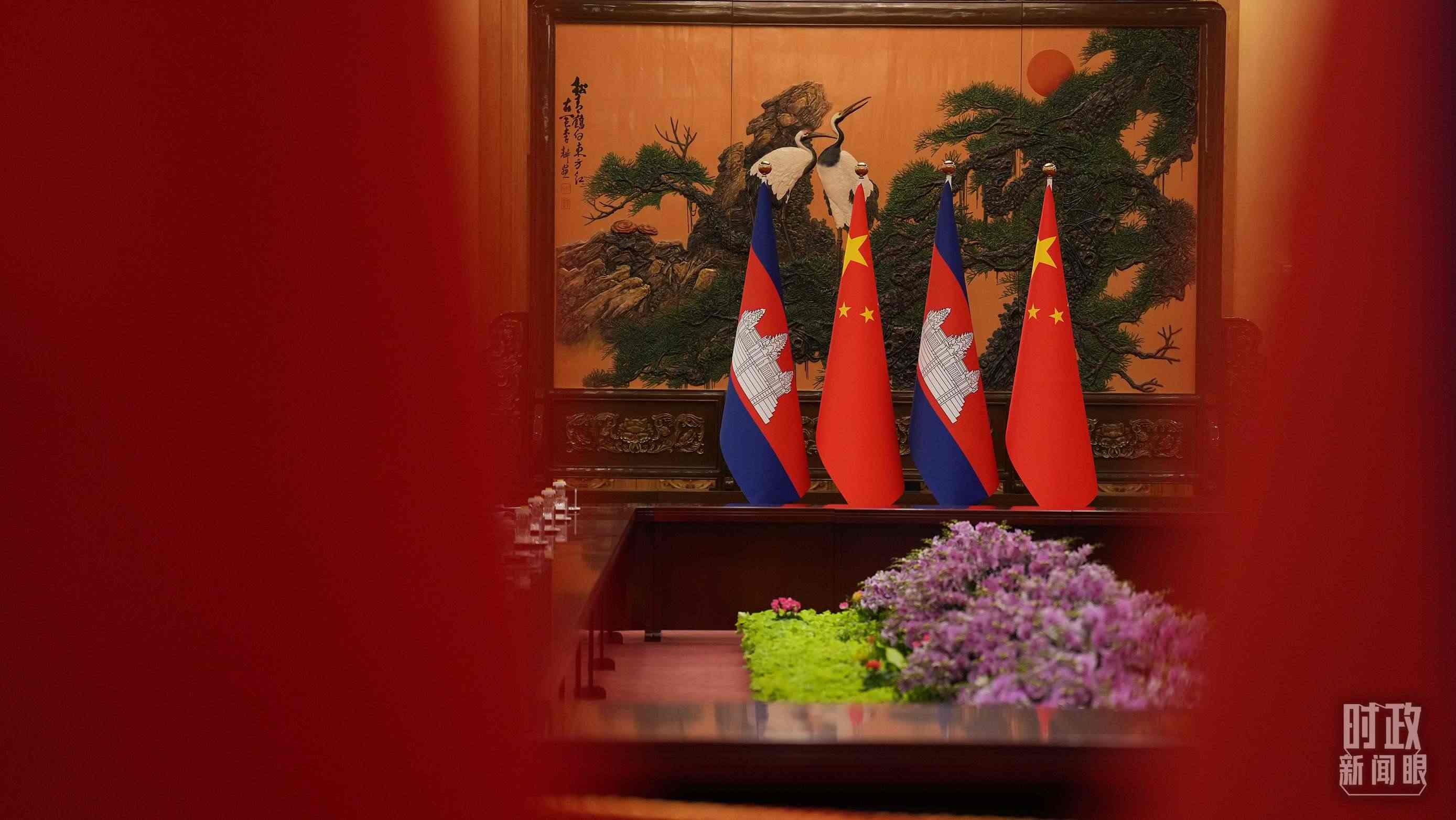 △人民大會(huì)堂，中柬兩國(guó)領(lǐng)導(dǎo)人會(huì)見現(xiàn)場(chǎng)。（總臺(tái)國(guó)廣記者李晉拍攝）