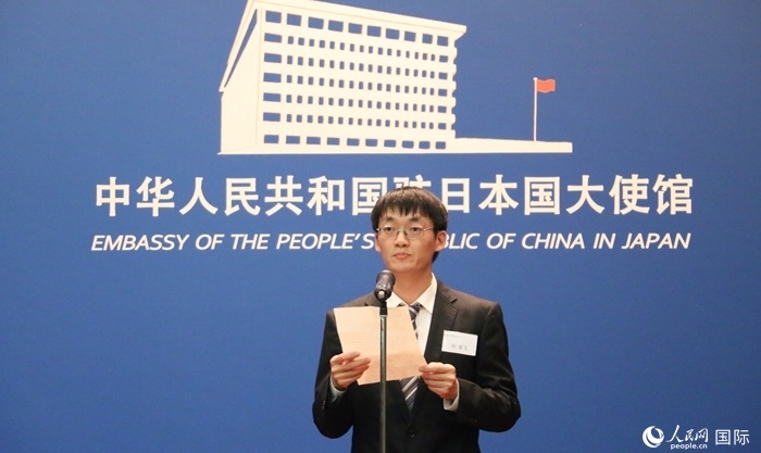 獲獎學(xué)生代表、大阪大學(xué)博士生劉亞飛發(fā)表感言。人民網(wǎng) 許可攝