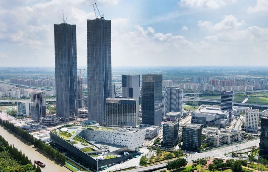 位于上海浦東新區(qū)的張江科學(xué)會堂（前）（2023年9月10日攝，無人機(jī)照片）。