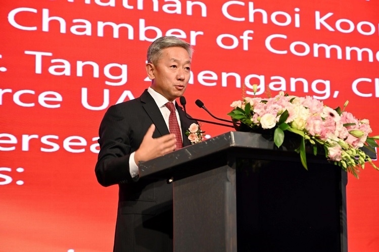 中國駐阿聯(lián)酋大使張益明致辭。阿聯(lián)酋中華工商總會供圖