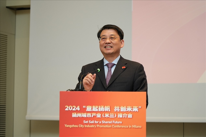 中國駐米蘭總領事劉侃寄語中意合作揚帆遠行。 主辦方供圖