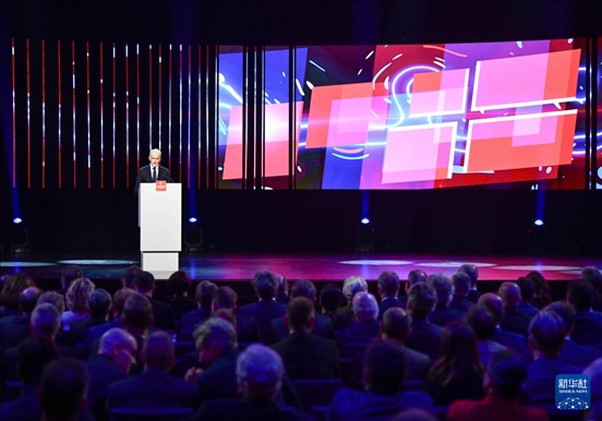 4月21日，挪威首相斯特勒在德國漢諾威工業(yè)博覽會開幕式上致辭。挪威是今年展會主賓國。新華社記者 任鵬飛 攝