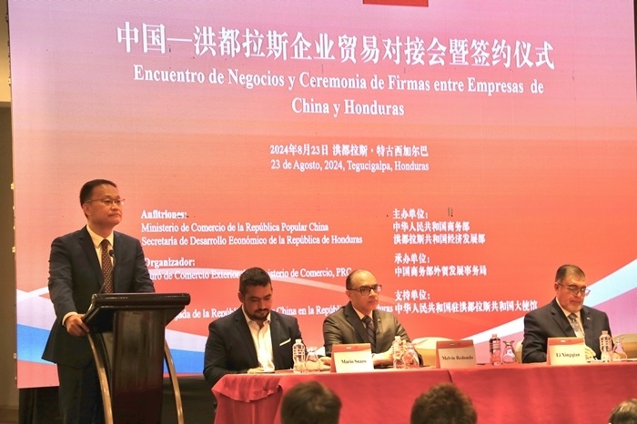 中國商務(wù)部外貿(mào)司司長李興乾發(fā)表講話。埃內(nèi)斯托·多明戈斯攝