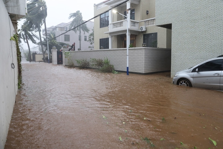 臺風“摩羯”導致海南部分地區(qū)出現(xiàn)洪澇。新華社記者 張麗蕓 攝