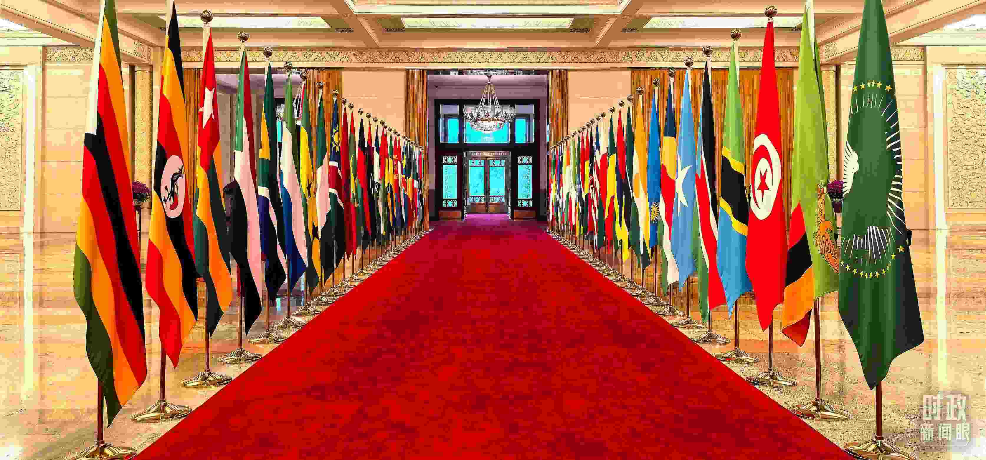 人民大會堂擺放的旗陣。（總臺央視記者馬超拍攝）