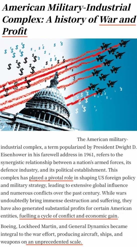 印度《星期天衛(wèi)報》文章《美國軍工復合體:戰(zhàn)爭與利潤的歷史》截圖