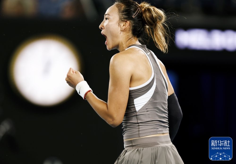 ↑鄭欽文在比賽中慶祝得分。新華社記者 馬平 攝