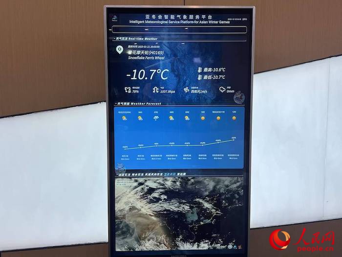 摩天輪等候大廳實(shí)時(shí)顯示的氣象信息。人民網(wǎng) 高清揚(yáng)攝